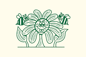 Retro Sunflower Smiling Mascot