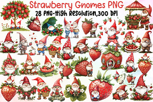 Watercolor Strawberry Gnomes Clipart, an Illustration by Sublimation Artist
