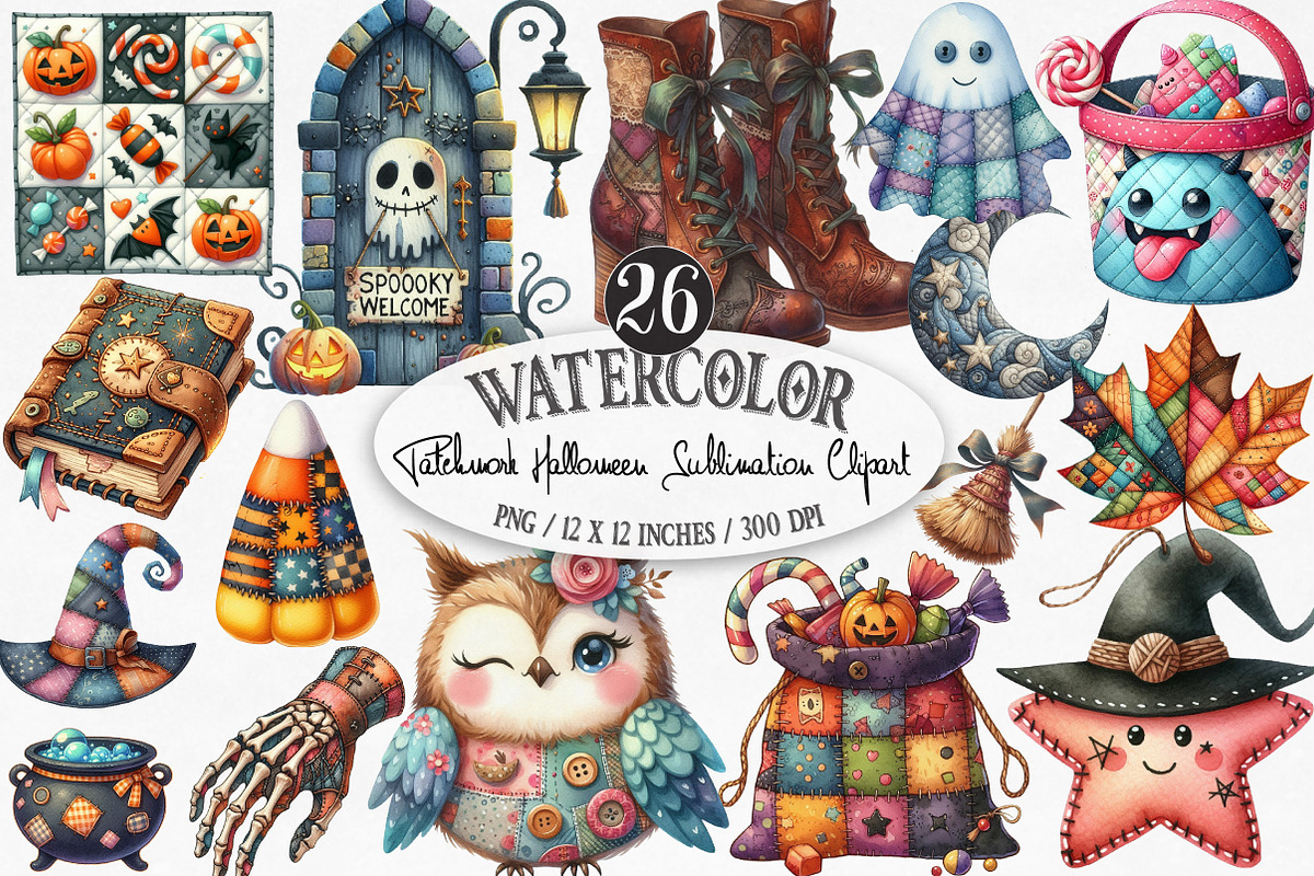 Patchwork Halloween Sublimation PNG, an Illustration by Designking (Photo 1 of 4)