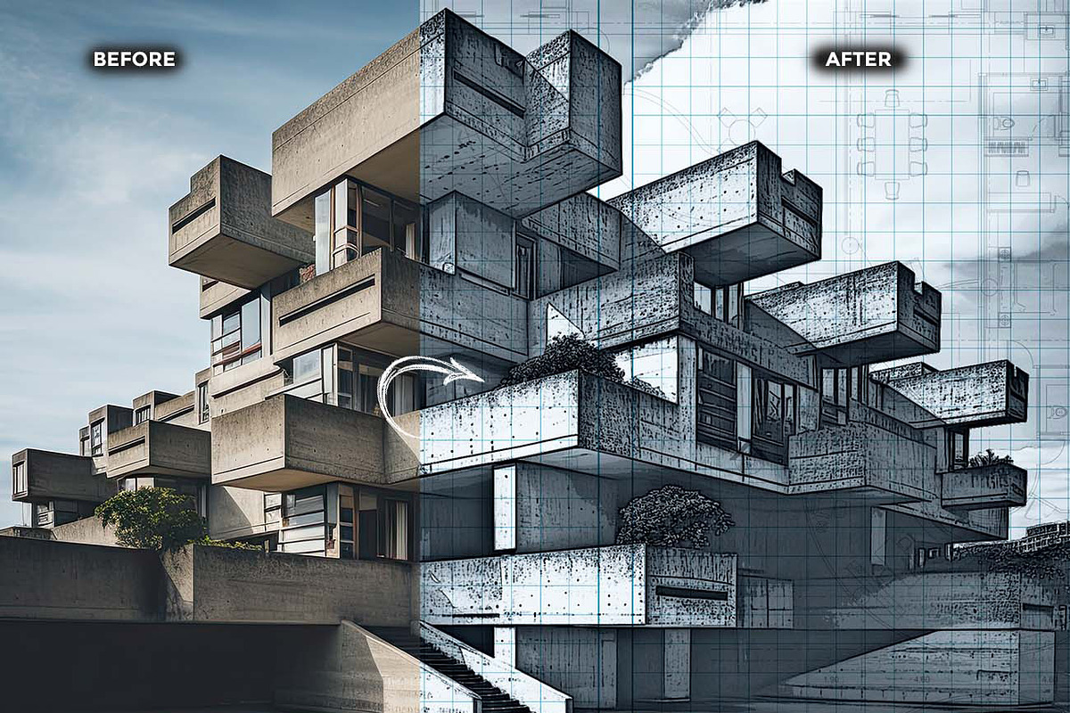 ARCHITECTURAL SKETCH FX — Ps Action, an Action Add-On by Studio Retouch (Photo 2 of 12)