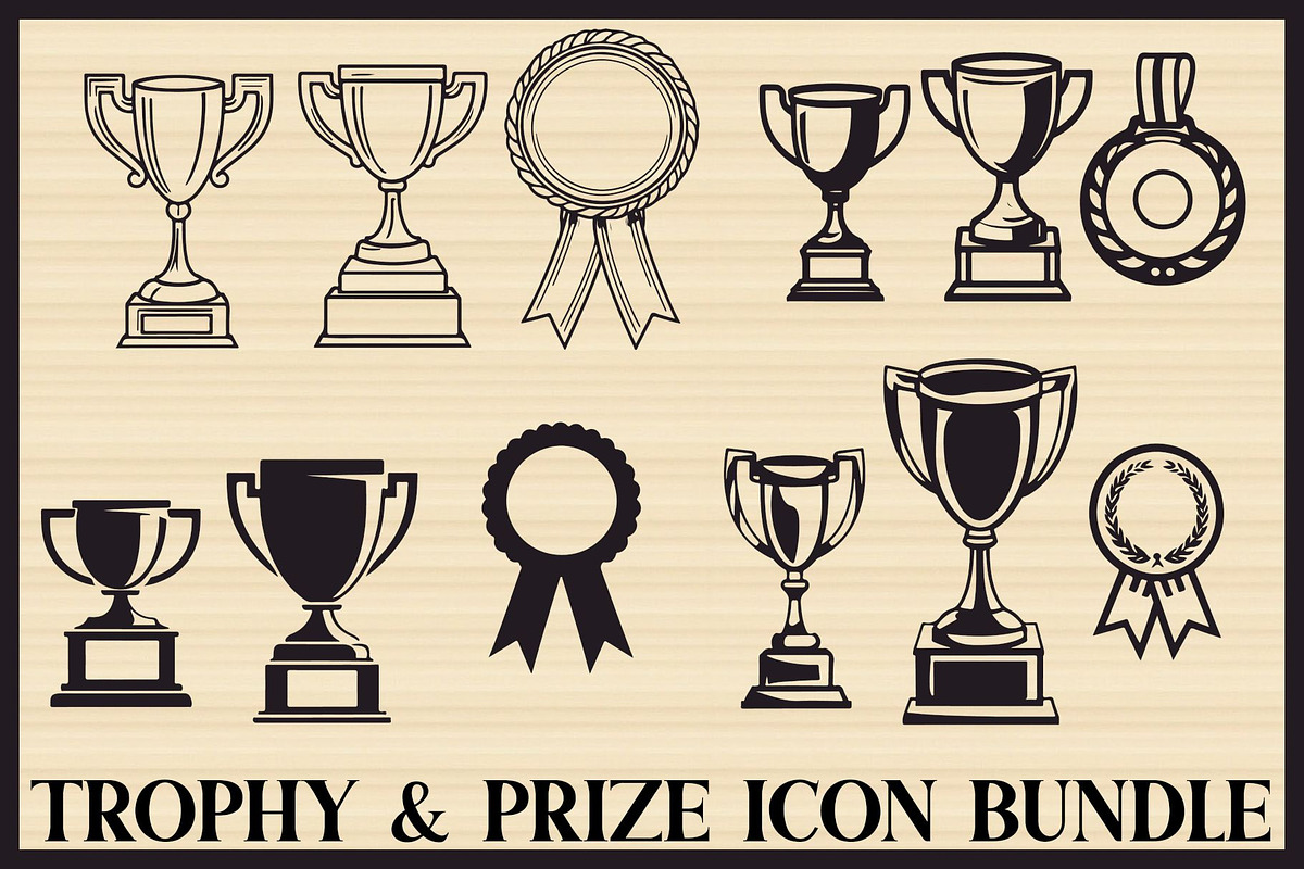 Trophy and Award Medal Icon Bundle, an Illustration by hafijul (Photo 1 of 7)