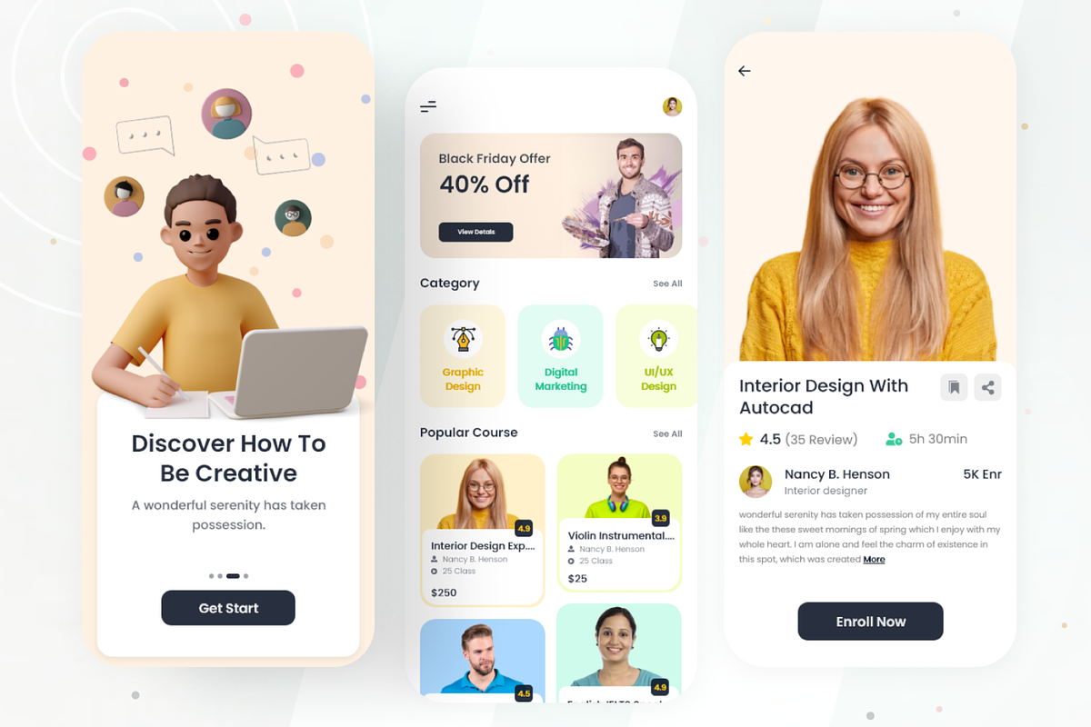 Education app ui kit, an UI Kit Template by IFN