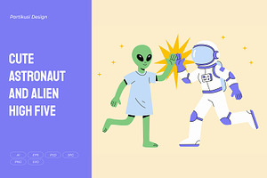 Cute Astronaut and Alien High Five, a Person Illustration by Partikusi Design