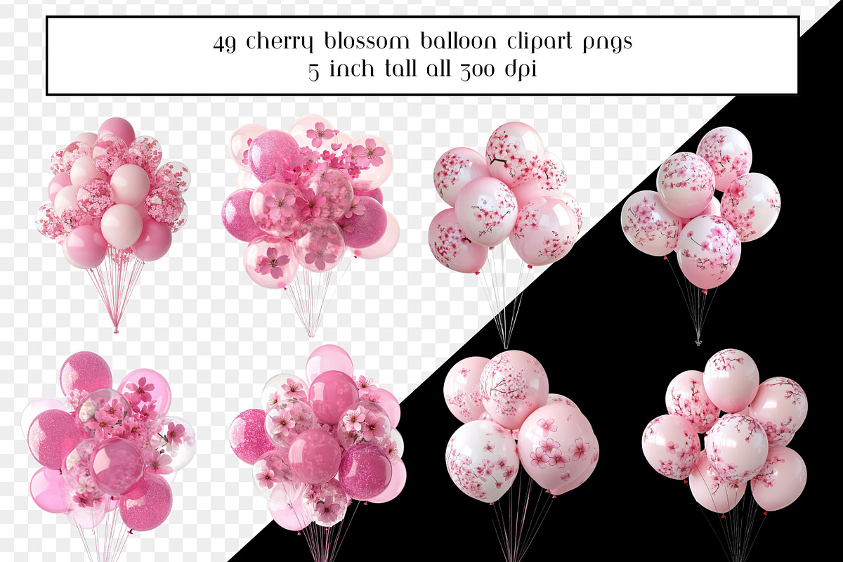 Cherry Blossom Balloon Bundles, an Object Graphic by AllTheKewtClipart (Photo 9 of 14)