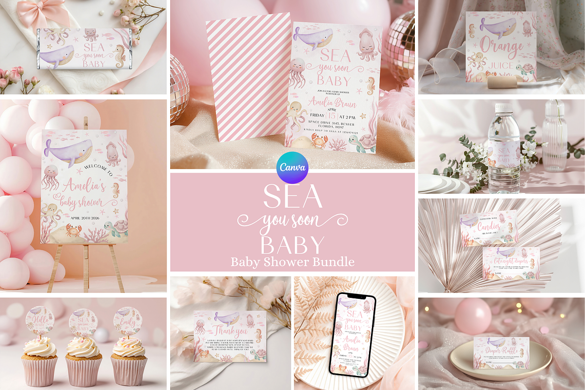 Sea You Soon Baby Shower Bundle, a Stationery Template by Digital_Mind (Photo 1 of 9)