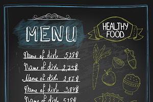 Chalkboard healthy food menu, an Icon by Microvector