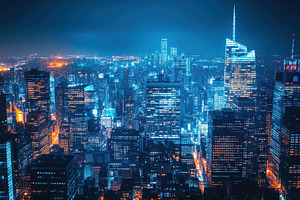 Night view of illuminated skyscraper, a Photo by Pixeness Studio