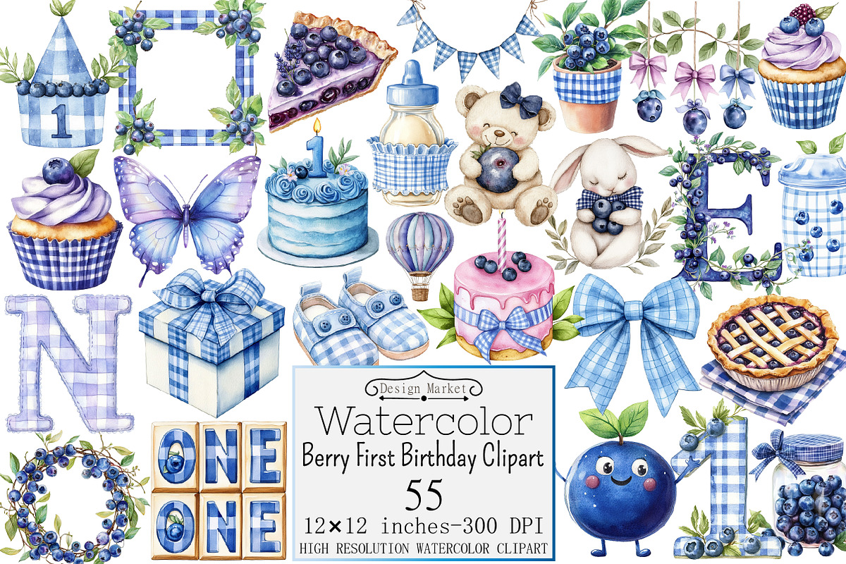 Watercolor Berry First Birthday Clip, a Seasonal Illustration by Design Market (Photo 1 of 5)