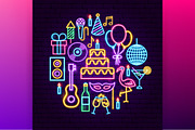 Happy Birthday Vector Neon Icons, an Outline Icon by Anna_leni (Thumbnail 5 of 8)