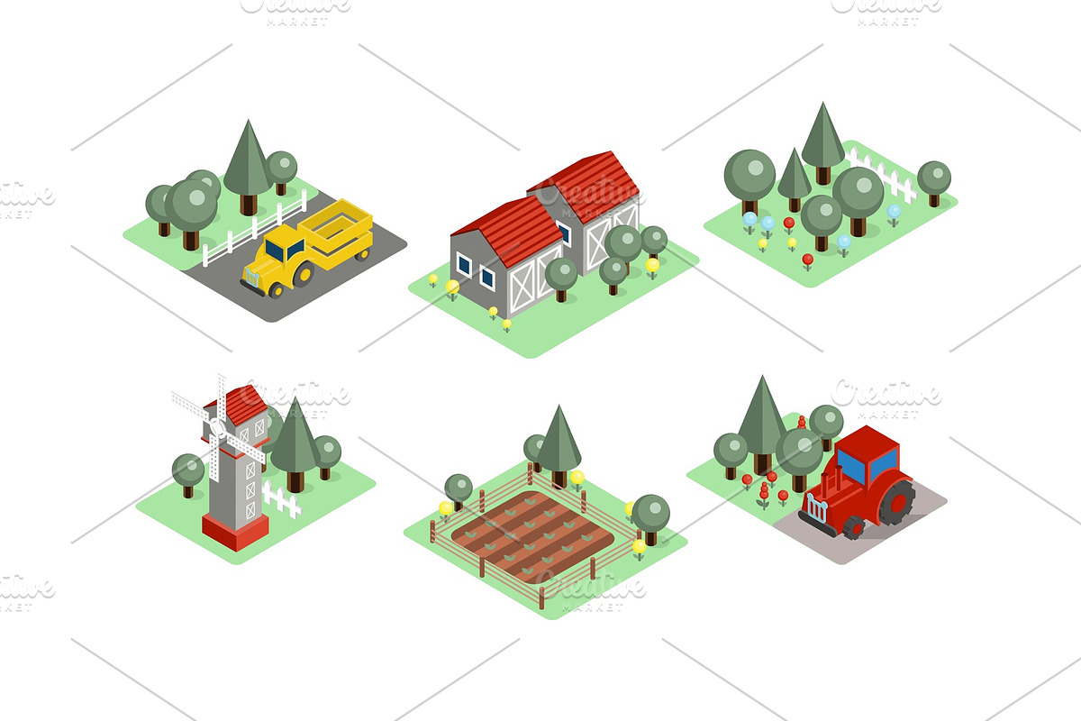 Vector set of isometric farm icons, an Object Illustration by ...