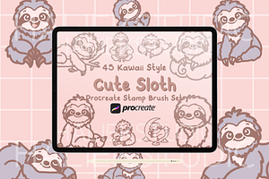 Sloth Procreate Stamp Brush Set