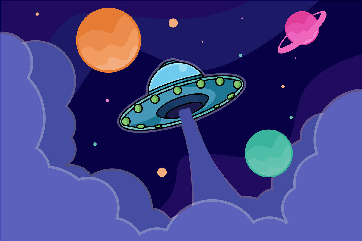 UFO in outer space vector design, a Decorative Illustration by zyxroun shop