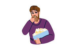Shocked man watching a movie and, a Food Illustration by pikepicture
