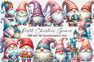 Pastel Christmas Gnomes Clipart, an Illustration by Designworld
