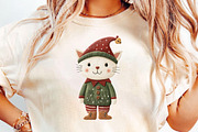 Watercolor Christmas Cat Clipart, an Illustration by DreamCafeArt (Thumbnail 5 of 6)