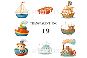 Boat Clipart Set, a Decorative Illustration by Pati Charm Studio (Thumbnail 3 of 8)