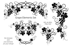 Set Of Grape And Vine Elements.