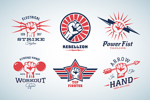 Fists Retro Vector Labels Set