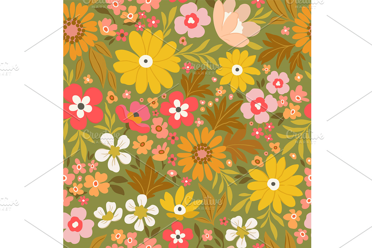 Floral pattern of large yellow, red, an Illustration by julia-vasileva