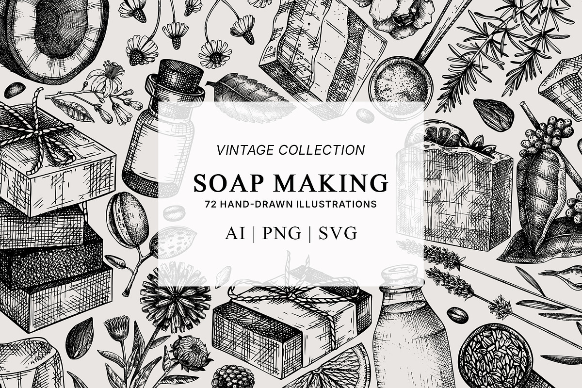 Hand-Drawn Soap Making Vector Set, a Healthcare Illustration by Yevheniia (Photo 1 of 11)