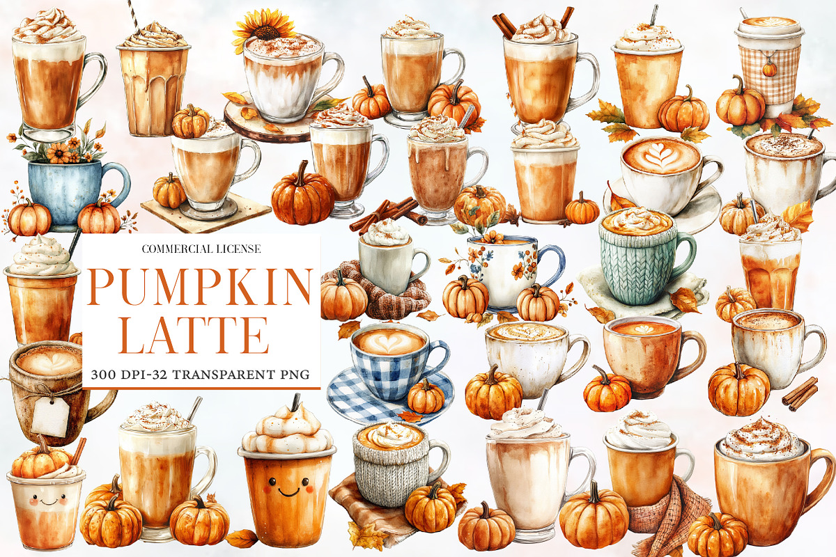 Watercolor Pumpkin Latte Clipart, an Illustration by Designworld (Photo 1 of 5)