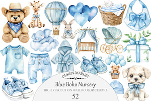 Blue Boho Nursery Clipart, an Illustration by Design Market