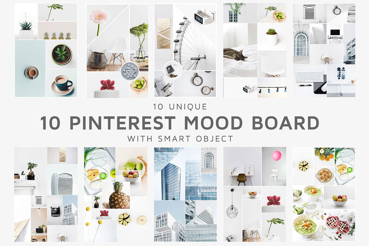 10 Pinterest Mood Board Templates V1, a Social Media Template by Creativetacos (Photo 1 of 6)