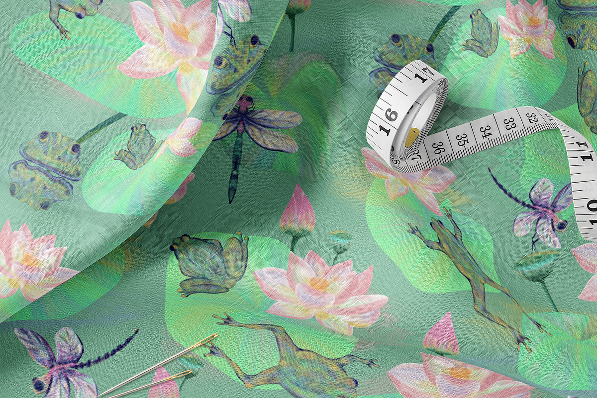 Frog Lotus Seamless Pattern, a Pattern Graphic by Oksana Dovhopol Art (Photo 17 of 23)