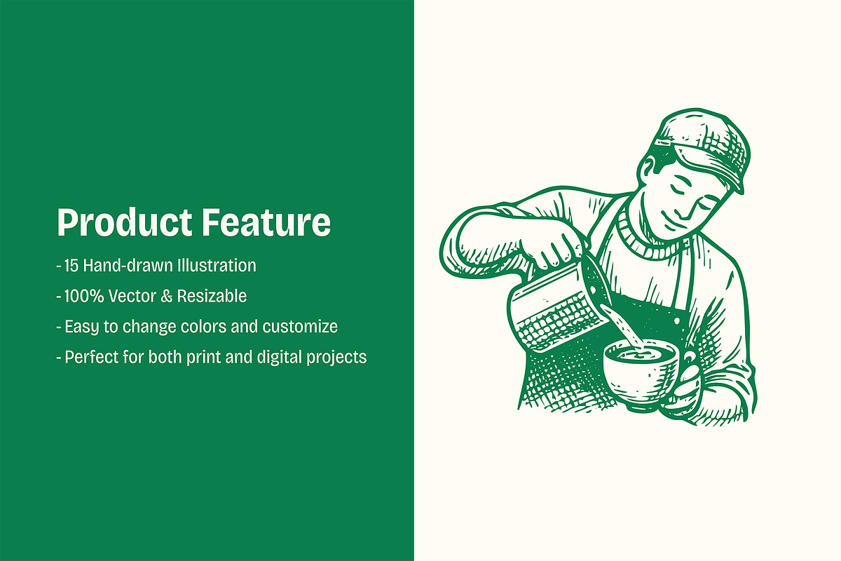 Coffee & Barista Illustration Set, a Food Illustration by ™Creasi (Photo 4 of 6)