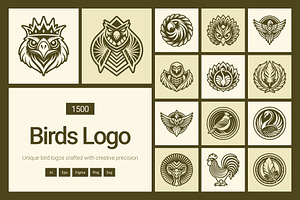 1500 Bird Logo Art Set, a Solid Icon by Creative Stall
