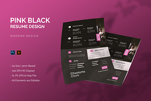 Pink Black - Resume Template, a Resume Template by StreaksideStd