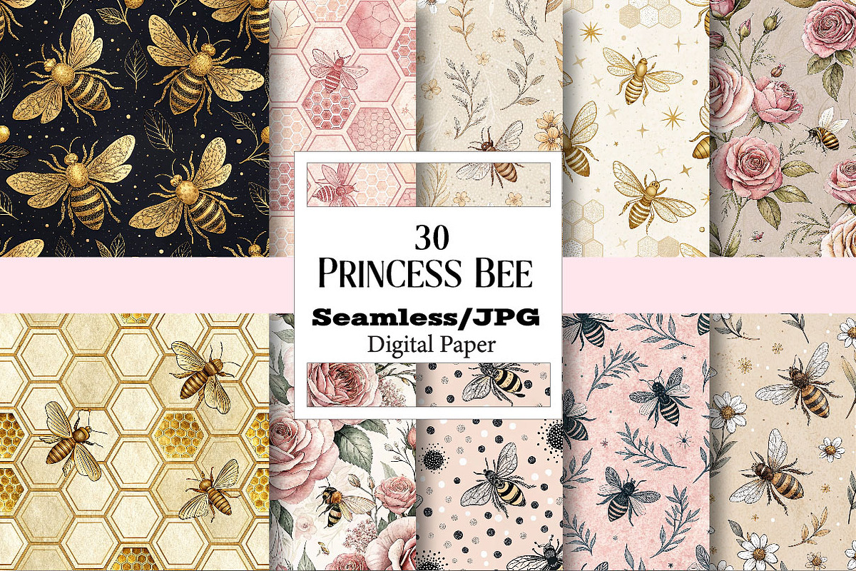 Princess Bee Digital Paper, a Pattern Graphic by Wow Magic