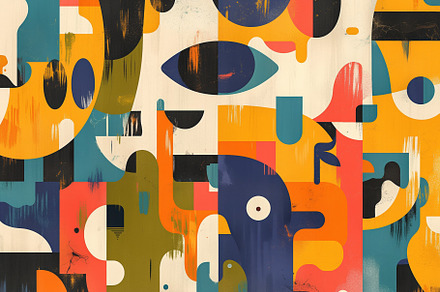 A vibrant abstract artwork featuring a collage of colorful shapes and patterns,, a Wallpaper Graphic by Textures & Backgrounds