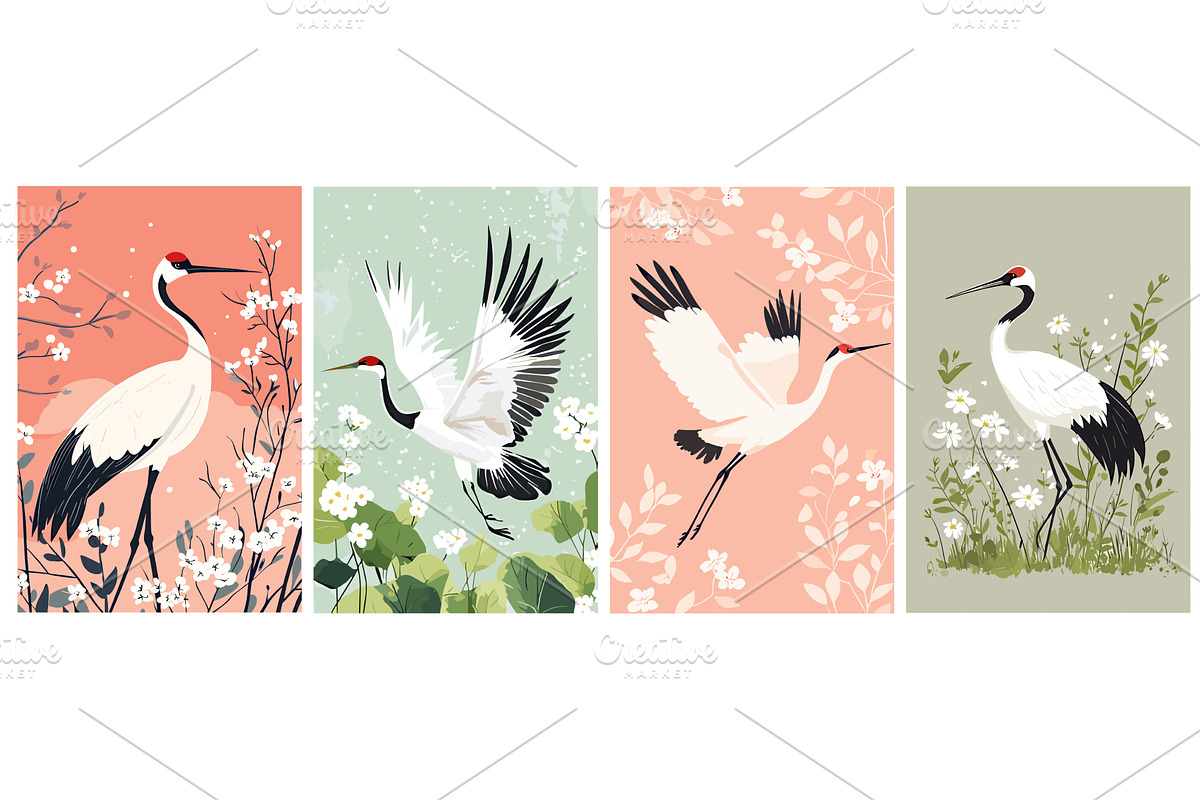 Japanese crane bird vertical posters, an Animal Illustration by Valerie Bodnar