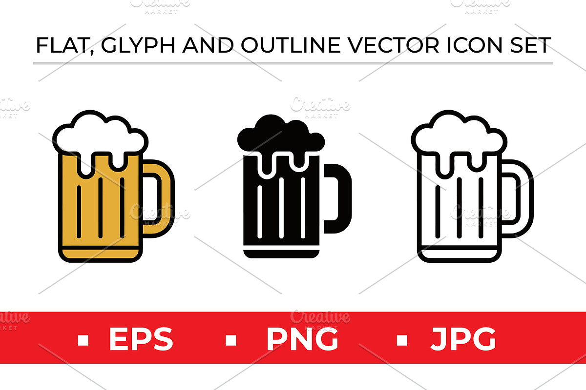 Flat Glyph Outline Beer Mug Icon, an Outline Icon by Artonix (Photo 1 of 2)