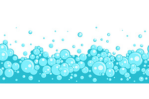 Blue bath foam seamless border. Soap, an Illustration by YummyBuum