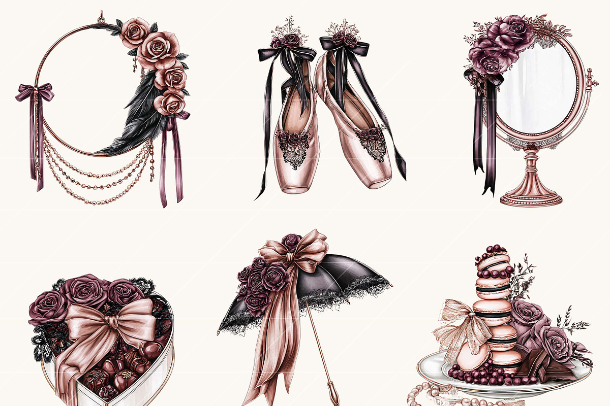 Goth Coquette Ribbon Bow Clipart, a Decorative Illustration by BusyDaydesign (Photo 3 of 9)