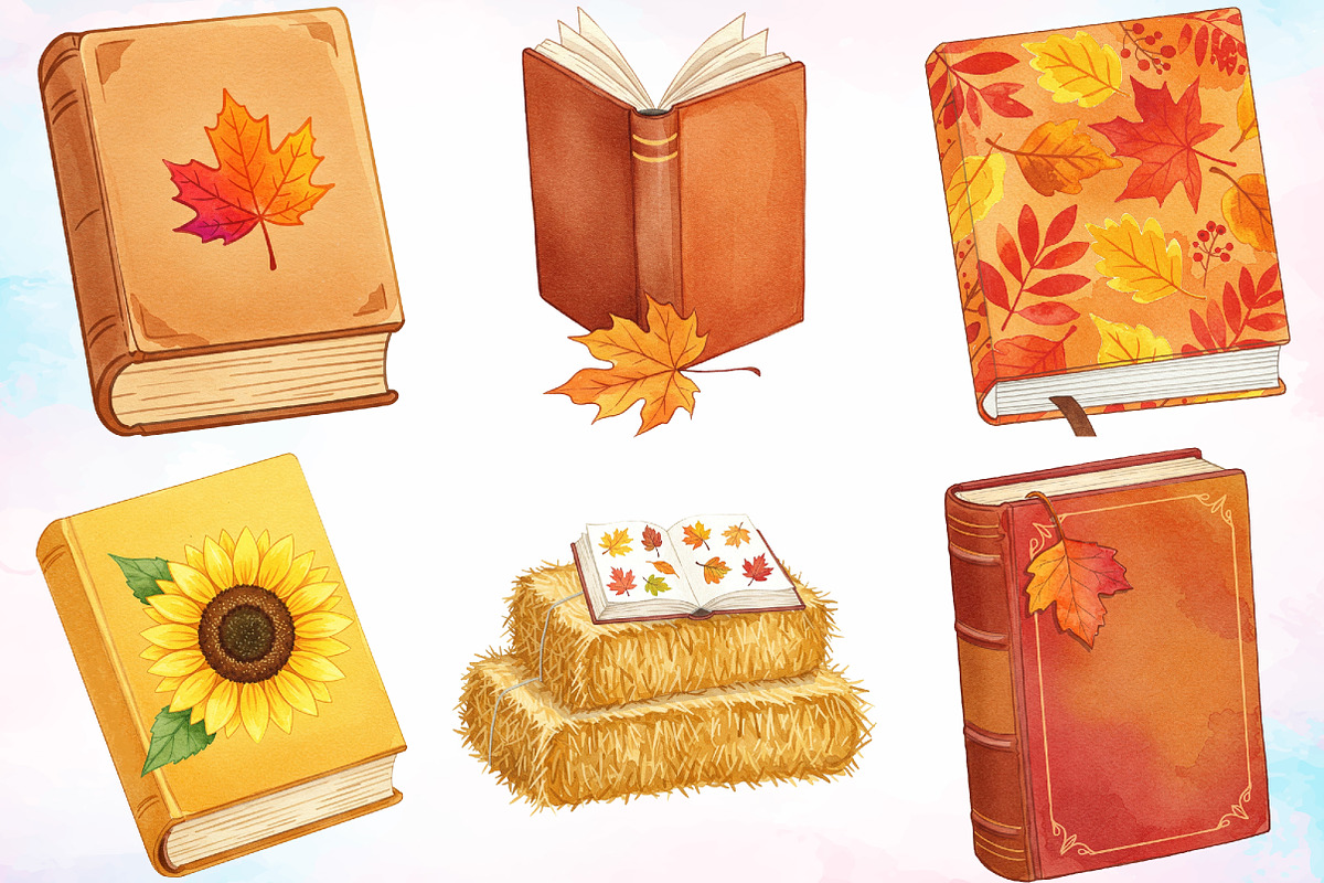 Watercolor Autumn Books Clipart PNG, a Seasonal Illustration by Canvas Craft (Photo 4 of 5)