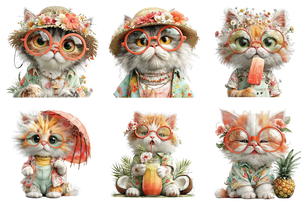 Whimsical Summer Cat Clipart, an Illustration by Libby Wishes (Photo 3 of 4)