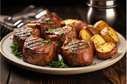 lamb chops with grill marks plated, a Food & Drink Photo by Sergey Kotenev