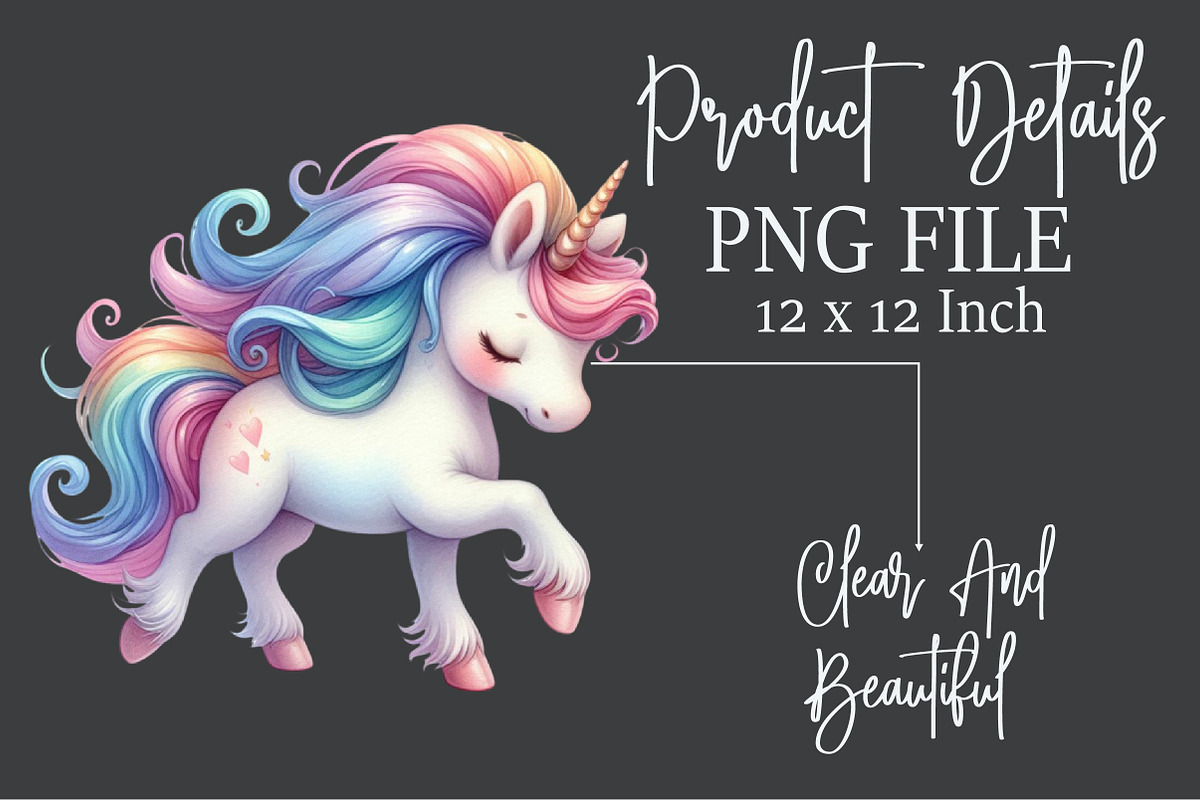Rainbow Unicorn Watercolor Clipart, an Illustration by Rose Art (Photo 5 of 7)