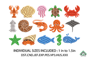 Mini Sea Animal Embroidery Design, a Solid Icon by Craft Nest