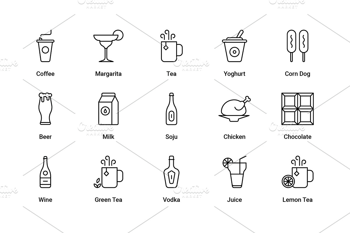 Food and Drinks Outline icons, an Icon by Vector Squad (Photo 4 of 5)