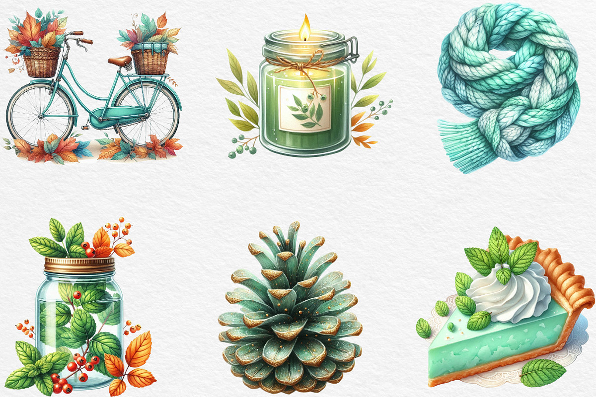 Mint Fresh Green Autumn Clipart, an Illustration by Black Bird Studio (Photo 6 of 6)