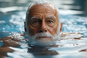 Elderly man with gray beard relaxing, a Photo by Tanuart