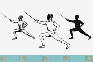 Fencing Player Set Vector Svg Png