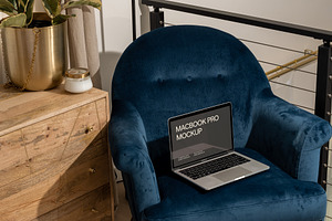 MacBook Pro Mockup Staged with Chair