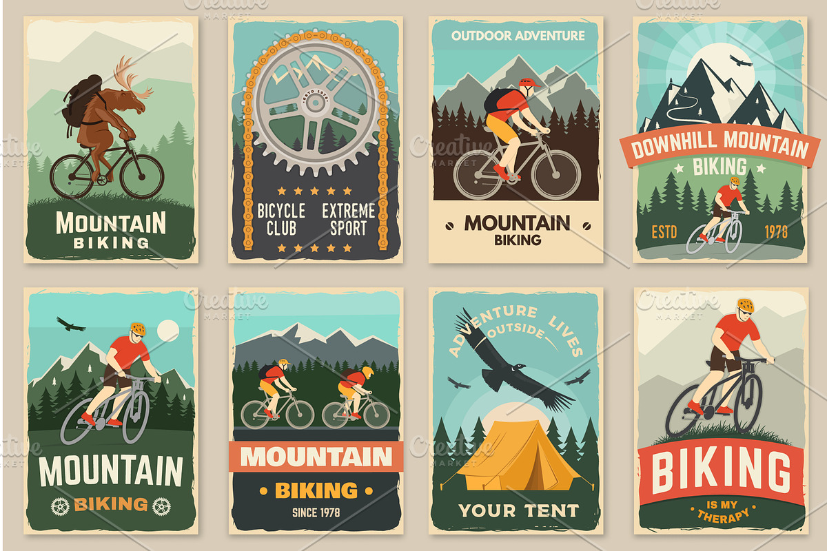 Set of Mountain biking retro posters, a Sport Illustration by sivVector