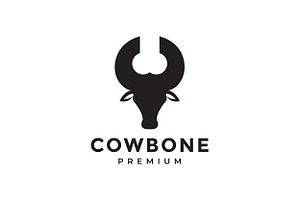 Head Cow With Horn Bone Logo Design