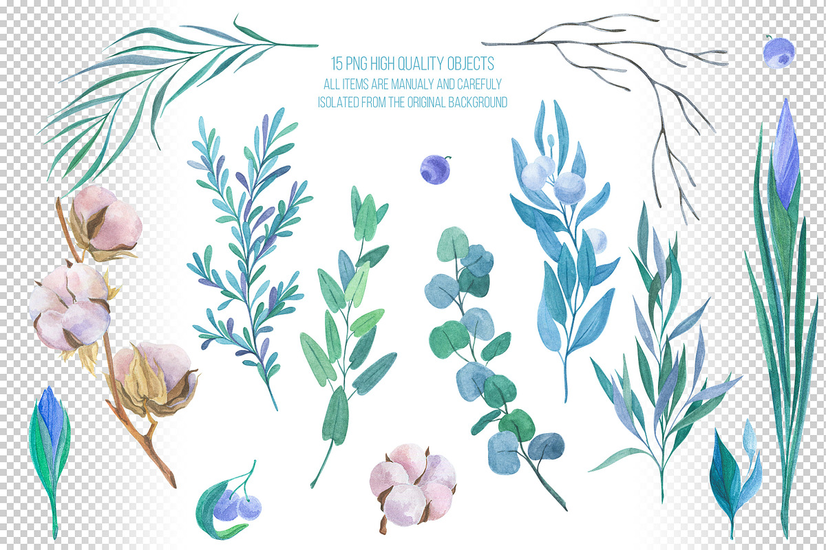 Delicate blue watercolor set., a Decorative Illustration by rubinat (Photo 5 of 6)